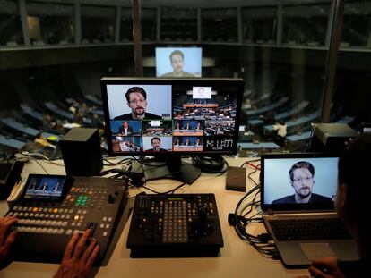 Snowden participa en un debate del Consejo de Europa, el pasado 15 de marzo. 