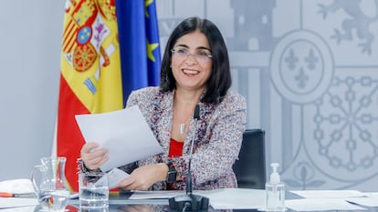 Spain's Health Minister Carolina Darias at a news conference on Wednesday.