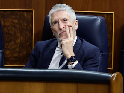 El ministro de Interior, Fernando Grande-Marlaska, este miércoles en la sesión de control al Gobierno del Congreso.