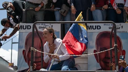 María Corina Machado, durante la protesta de el sábado 03 de agosto de 2024, en Caracas, (Venezuela)