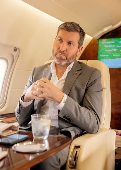 John Matthews, founder and CEO of AirX, in the cabin of one of his jets.