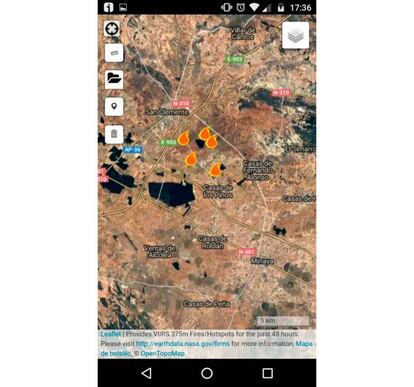 La app nos muestra con unas horas de diferencia dónde se están produciendo incendios forestales