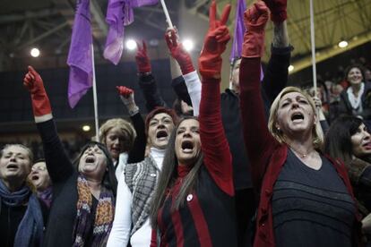 Limpiadoras protestan en Atenas.