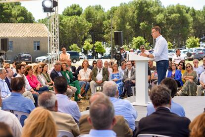 El presidente del PP, Alberto Núñez Feijóo, este sábado durante la clausura de un acto sectorial en Gimenells (Lleida) sobre sistema agroalimentario y mundo rural.