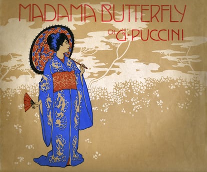 Cio-Cio San, la protagonista de 'Madama Butterfly' en un detalle de un cartel de la ópera de Giacomo Puccini.

Cho Cho-San the protagonist of "Madama Butterfly", detail from the cover of the opera score by Giacomo Puccini (December 22, 1858 – November 29, 1924). Editions Ricordi & C., Italy, Milan 1907. (Photo by Fototeca Gilardi / Getty Images