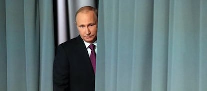 O presidente da Rússia, Vladimir Putin, após entrevista coletiva na sexta-feira.