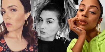 Mandy Moore, Hailey Bieber y Liza Koshy con los pendientes diseñados por Michelle Obama.