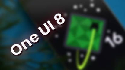 Logo One UI 8 con Android 16 de fondo