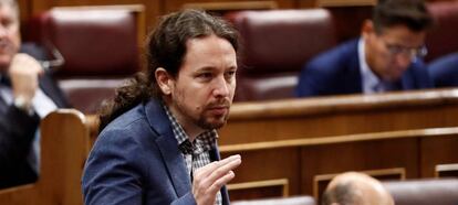 El secretario general de Podemos, Pablo Iglesias, en el Congreso.