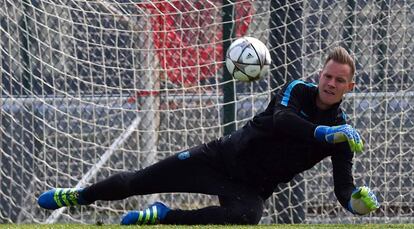 Ter Stegen, en el entrenamiento de ayer.