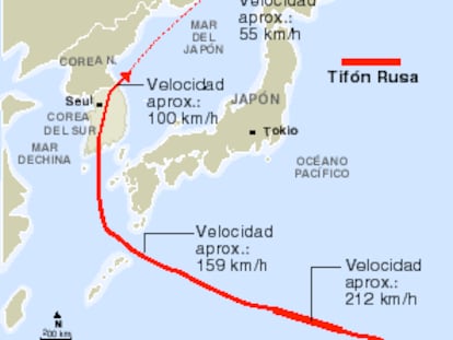 El camino del tifón <i>Rusa</i>.