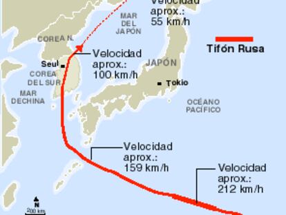 El camino del tifón <i>Rusa</i>.