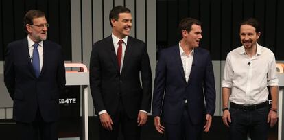 Mariano Rajoy, Pedro S&aacute;nchez, Albert Rivera y Pablo Iglesias. 