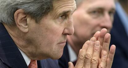 El secretario de Estado de EE UU, John Kerry, durante la negociacin en Lausana.