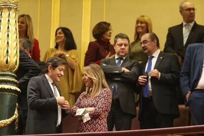 Desde la izquierda, Javier Fernández, Susana Díaz, Emiliano García-Page y Javier Lambán, en el Congreso de los Diputados.