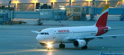 Aircraft of Spanish airline Iberia is seen at the international airport in Munich