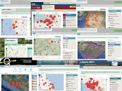Mosaico de desarrollos de la plataforma Ushahidi.