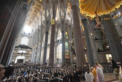 El papa Benedicto XVI, durante la ceremonia de dedicación de la Sagrada Familia de Barcelona como basílica menor.