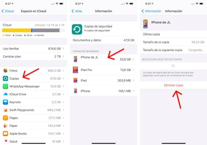 Gestionar copias de seguridad en iCloud.