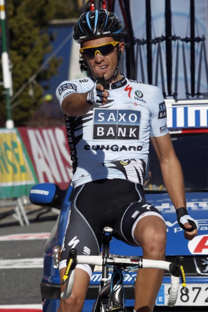 Contador celebra su triunfo de ayer en la Volta a Catalunya.