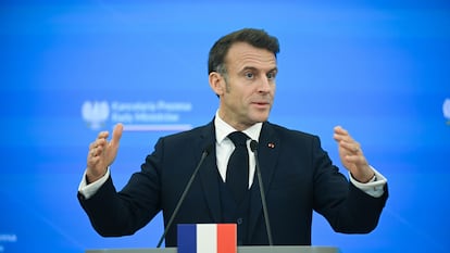 El presidente francés, Emmanuel Macron, en su visita del jueves a Varsovia.