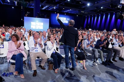 Alberto Núñez Feijóo, durante la segunda jornada del Congreso del PP el sábado en Madrid.