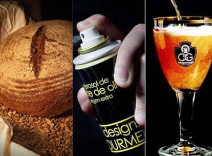 En las imágenes, el pan de espelta catalán, un aerosol de aceite de oliva y la cerveza dulce.