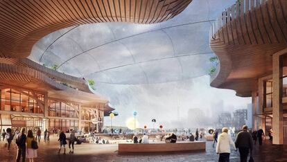 Las propuestas del estudio de arquitectura de Thomas Heatherwick incluyen un diseño para las la sede de Google en Canadá, en el barrio de Villiers West, dentro del distrito IDEA. |