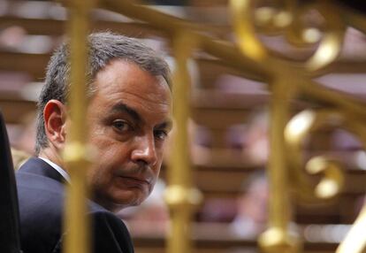 El presidente Jos&eacute; Luis Rodr&iacute;guez Zapatero en su esca&ntilde;o del Congreso 