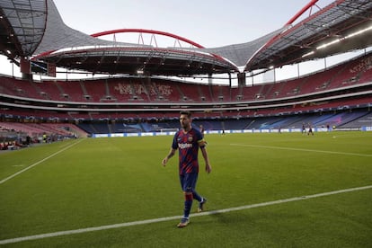 Messi, antes del partido de Champions del curso pasado ante el Bayern.