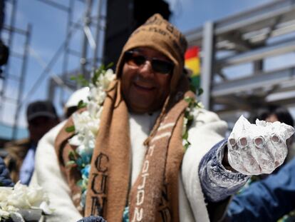 El presidente boliviano, Luis Arce, en la inauguración de una planta industrial en el salar de Uyuni el 15 de diciembre.