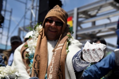 El presidente boliviano, Luis Arce, en la inauguración de una planta industrial en el salar de Uyuni el 15 de diciembre.