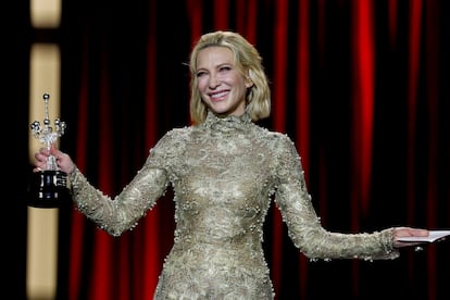 La actriz australiana Cate Blanchett tras recibir el Premio Donosti.
