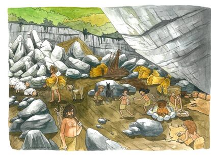 Recreación de la vida neolítica en Atapuerca distribuida por la U. de Upsala.