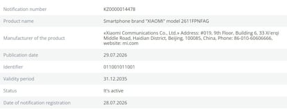 Certificación del Xiaomi 18 Pro