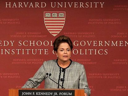 La presidenta de Brasil, Dilma Rouseff, en Harvard. La Universidad de EE UU colabora con la de Sao Paulo