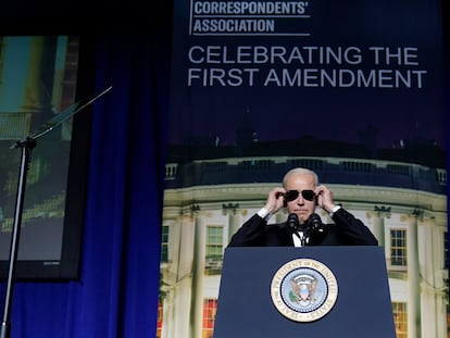 El presidente de los EE UU, Joe Biden, durante la cena de corresponsales en Washington.