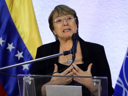 La alta comisionada de Naciones Unidas para los derechos humanos, Michelle Bachelet, en Caracas. 