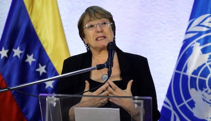 La alta comisionada de Naciones Unidas para los derechos humanos, Michelle Bachelet, en Caracas. 