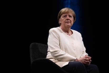 Angela Merkel en abril de 2023, en la feria de libro de Leipzig.