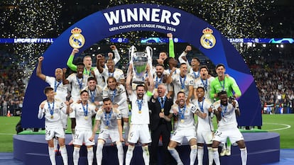 Celebración del Real Madrid por su última Champions League, en el estadio de Wembley (Londres).