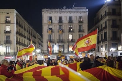 Los manifestantes desplegaron una señera gigante