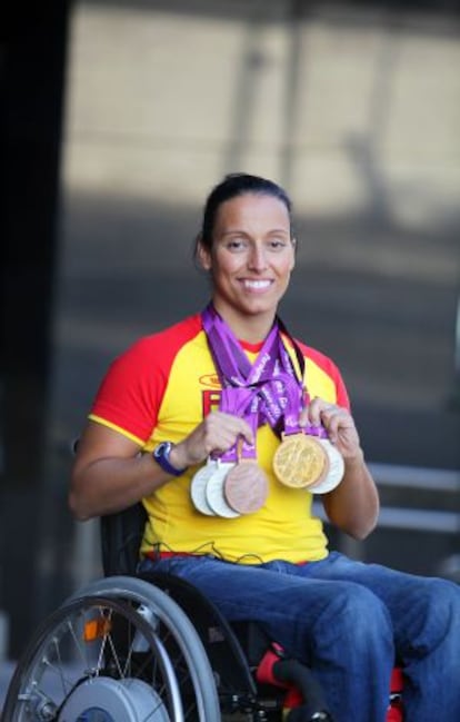 Perales with her six medals from the London Paralympics.