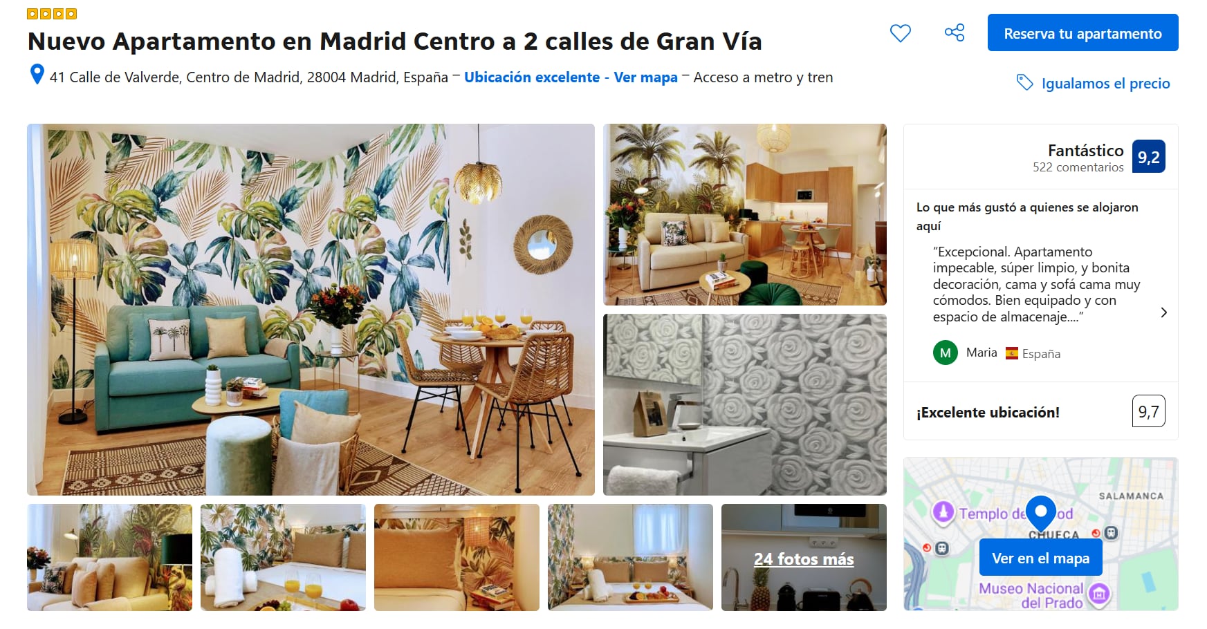 Captura de pantalla de la oferta de apartamentos en la calle de Valverde 41.