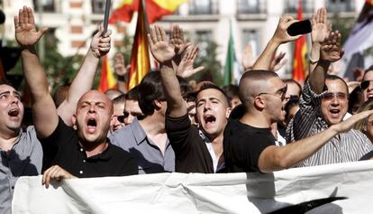 Concentración de la Falange en el centro de Madrid, en 2012.