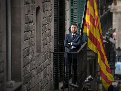 Pere Aragonès, el sábado en el balcón de la Casa dels Canonges, la residencia oficial del presidente de la Generalitat.