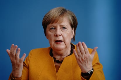 La canciller alemana, Angela Merkel, durante su comparecencia ante la prensa, este lunes en Berlín.