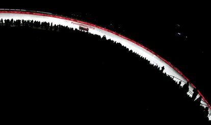 Vista aérea de la final de bobsleigh femenino en los Juegos Olímpicos de Invierno de Pyeongchang 2018, en Pyeongchang (Corea del Sur). 

