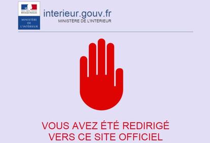 Así sale el mensaje de censura emitido por el Ministerio del Interior francés.