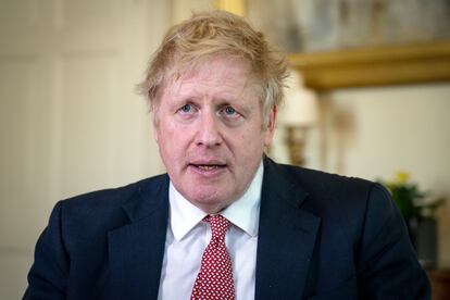 El primer ministro británico, Boris Johnson, durante el discurso transmitido este domingo, tras ser dado de alta hospitalaria por contagio de coronavirus.